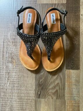 Not Rated Black Beaded T‑Strap Sandals